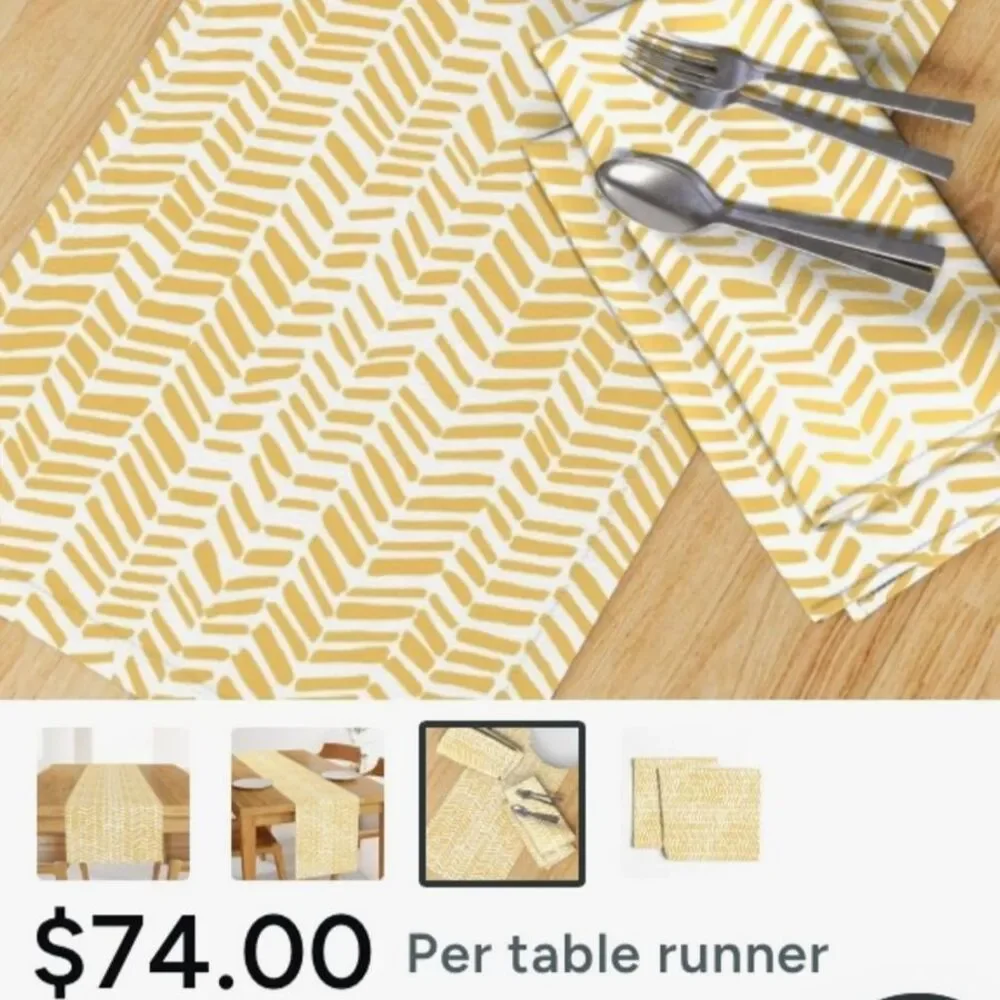 SIMPLY ENVOGUE Table Runner White with Yellow Mustard Chevrons 66 X 13.25 inches